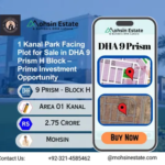 1 Kanal Park Facing Plot in DHA 9 Prism Block H Lahore