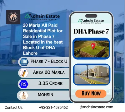 20 Marla All Paid Residential Plot for Sale in Phase 7 Located In the best Block U of DHA Lahore