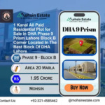 1 Kanal All Paid Residential Plot for Sale in DHA Phase 9 Prism Lahore Block B Corner Located In The Best Block Of DHA Lahore
