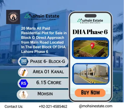 20 Marla All Paid Residential Plot for Sale in Block G Direct Approach from Main Road Located In The Best Block Of DHA Lahore Phase 6