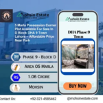 5 Marla Possession Corner Plot Available For Sale In D Block DHA 9 Town Lahore – Affordable Price Near Park