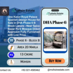 One Kanal Royal Palace Spanish Design House for Sale in DHA Phase 6 B Block Lahore - Near Spice Bazar Park Mosque Direct Approach Fully Furnished with Low Price