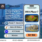 Residential 1 Kanal plot for sale in DHA Phase 7 W Block Lahore on a 70 feet wide road. Prime location, ideal for builders and investors in 2025.