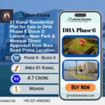 01 Kanal Residential Plot for Sale in DHA Phase 6 Block D Lahore – Near Park & Mosque Direct Approach from Main Road Prime Location