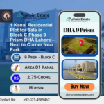 1 Kanal Residential Plot for Sale in Block C Phase 9 Prism DHA Lahore – Next to Corner Near Park