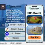 20 Marla All Paid Residential Plot for Sale in Block L DHA Phase 6 Lahore Located at Avenue 7 Direct Approach from Main Boulevard