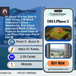01 Kanal Plot for Sale in DHA Phase 5 M Block Extension Lahore – Residential Plot Direct Approach Back of Main Road on Ground Clear at Low Price Plot near Plot # 642-M