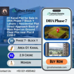 01 Kanal Plot for Sale in DHA Phase 7 Block Y Lahore – Residential Plot Direct Approach Back of Main Road on Ground Clear Plot near Plot # 2350-Y