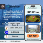 01 Kanal Plot for Sale in Q Block DHA Phase 9 Prism Lahore – Residential Plot Direct Approach from Main Road near Plot # 935-Q
