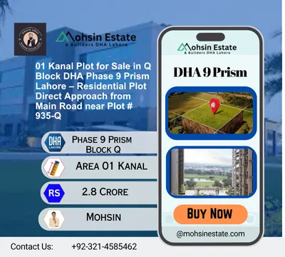 01 Kanal Plot for Sale in Q Block DHA Phase 9 Prism Lahore – Residential Plot Direct Approach from Main Road near Plot # 935-Q