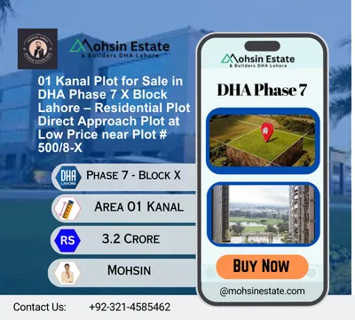 01 Kanal Plot for Sale in DHA Phase 7 X Block Lahore – Residential Plot Direct Approach Plot at Low Price near Plot # 5008-X