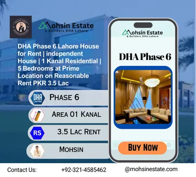 DHA Phase 6 Lahore House for Rent independent House 1 Kanal Residential 5 Bedrooms at Prime Location on Reasonable Rent PKR 35 Lac