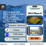 Plot in M Block DHA Phase 6 Lahore For Sale Corner 1 Kanal Residential Prime Location at Best Price Near Plot 197-M