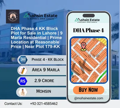 DHA Phase 4 KK Block Plot for Sale in Lahore 9 Marla Residential Prime Location at Reasonable Price Near Plot 179-KK
