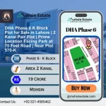 DHA Phase 6 K Block Plot for Sale in Lahore 2 Kanal Pair Plot Prime Location Facing Park at 70 Feet Road Near Plot 570-K