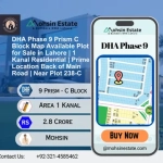 DHA Phase 9 Prism C Block Map Available Plot for Sale in Lahore 1 Kanal Residential Prime Location Back of Main Road Near Plot 238-C