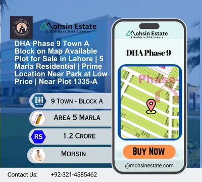 DHA Phase 9 Town A Block on Map Available Plot for Sale in Lahore 5 Marla Residential Prime Location Near Park at Low Price Near Plot 1335-A