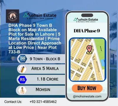 DHA Phase 9 Town B Block on Map Available Plot for Sale in Lahore 5 Marla Residential Prime Location Direct Approach at Low Price Near Plot 733-B