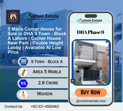 5 Marla Corner House for Sale in DHA 9 Town - Block A Lahore Corner House Near Park Double Height Lobby Available At Low Price