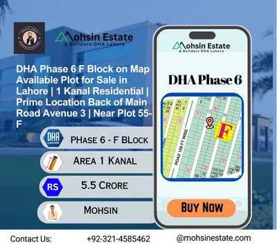 DHA Phase 6 F Block on Map Available Plot for Sale in Lahore 1 Kanal Residential Prime Location Back of Main Road Avenue 3 Near Plot 55-F