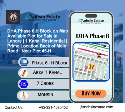 DHA Phase 6 H Block on Map Available Plot for Sale in Lahore 1 Kanal Residential Prime Location Back of Main Road Near Plot 45-H