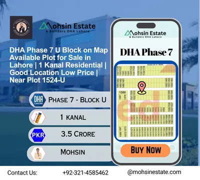 DHA Phase 7 U Block on Map Available Plot for Sale in Lahore 1 Kanal Residential Good Location Low Price Near Plot 1524-U