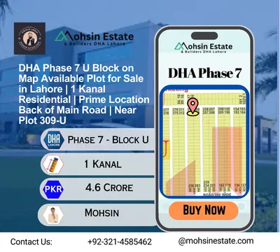 DHA Phase 7 U Block on Map Available Plot for Sale in Lahore 1 Kanal Residential Prime Location Back of Main Road Near Plot 309-U