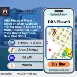 DHA Phase 9 Prism J Block on Map Available Plot for Sale in Lahore 5 Marla Residential Low Price Direct Approach Near Plot 900-J