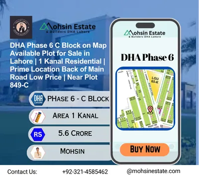 DHA Phase 6 C Block on Map Available Plot for Sale in Lahore 1 Kanal Residential Prime Location Back of Main Road Low Price Near Plot 849-C