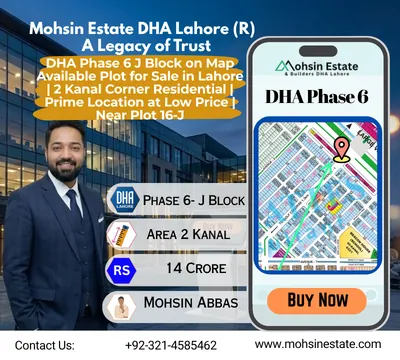DHA Phase 6 J Block on Map Available Plot for Sale in Lahore 2 Kanal Corner Residential Prime Location at Low Price Near Plot 16-J
