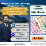 DHA Phase 6 K Block on Map Available Plot for Sale in Lahore 1 Kanal Residential Top Location Back of Main Road Near Plot 125-K