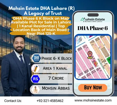 DHA Phase 6 K Block on Map Available Plot for Sale in Lahore 1 Kanal Residential Top Location Back of Main Road Near Plot 125-K