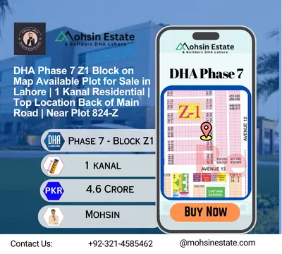 DHA Phase 7 Z1 Block on Map Available Plot for Sale in Lahore 1 Kanal Residential Top Location Back of Main Road Near Plot 824-Z