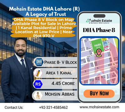 DHA Phase 8 V Block on Map Available Plot for Sale in Lahore 1 Kanal Residential Prime Location at Low Price Near Plot 970-V
