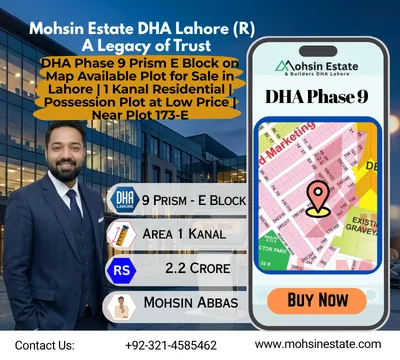 DHA Phase 9 Prism E Block on Map Available Plot for Sale in Lahore 1 Kanal Residential Possession Plot at Low Price Near Plot 173-E