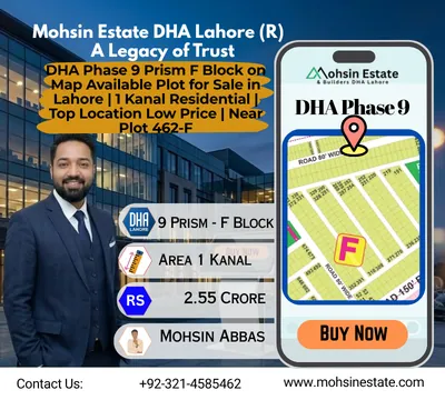 DHA Phase 9 Prism F Block on Map Available Plot for Sale in Lahore 1 Kanal Residential Top Location Low Price Near Plot 462-F