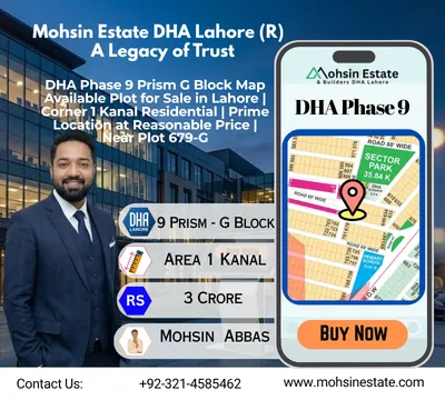 DHA Phase 9 Prism G Block Map Available Plot for Sale in Lahore Corner 1 Kanal Residential Prime Location at Reasonable Price Near Plot 679-G