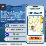 DHA Phase 9 Prism J Block on Map Available Plot for Sale in Lahore 5 Marla Residential Low Price Direct Approach Near Plot 1712-J