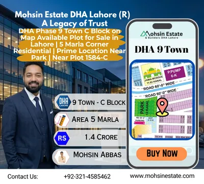 DHA Phase 9 Town C Block on Map Available Plot for Sale in Lahore 5 Marla Corner Residential Prime Location Near Park Near Plot 1584-C