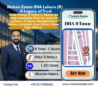 DHA Phase 9 Town C Block on Map Available Plot for Sale in Lahore 5 Marla Residential Prime Location Low Price Near Plot 1302-C