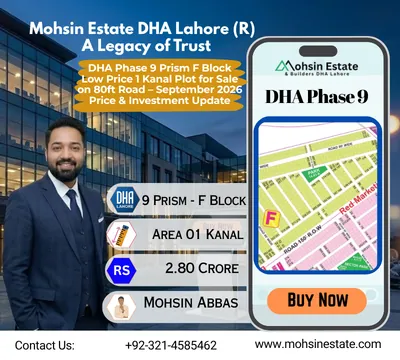 DHA Phase 9 Prism F Block Low Price 1 Kanal Plot for Sale on 80ft Road – September 2026 Price & Investment Update